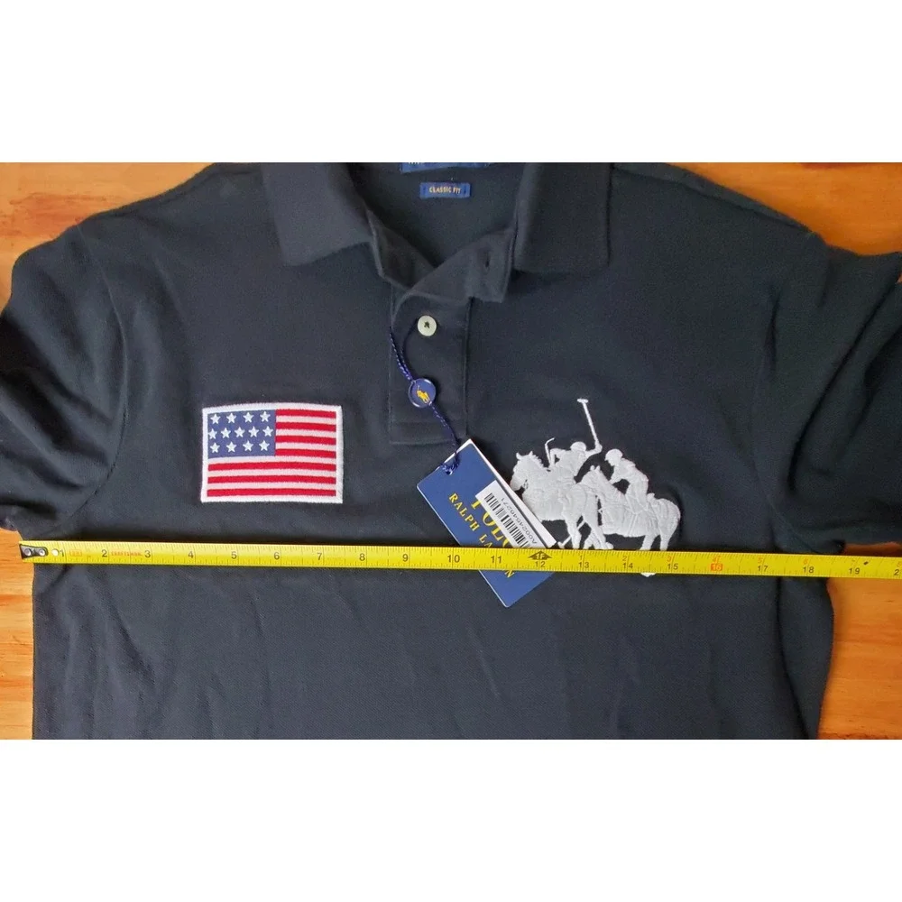 Polo Ralph Lauren NWT Classic Fit Polo Black American Flag White Dual Match Pony